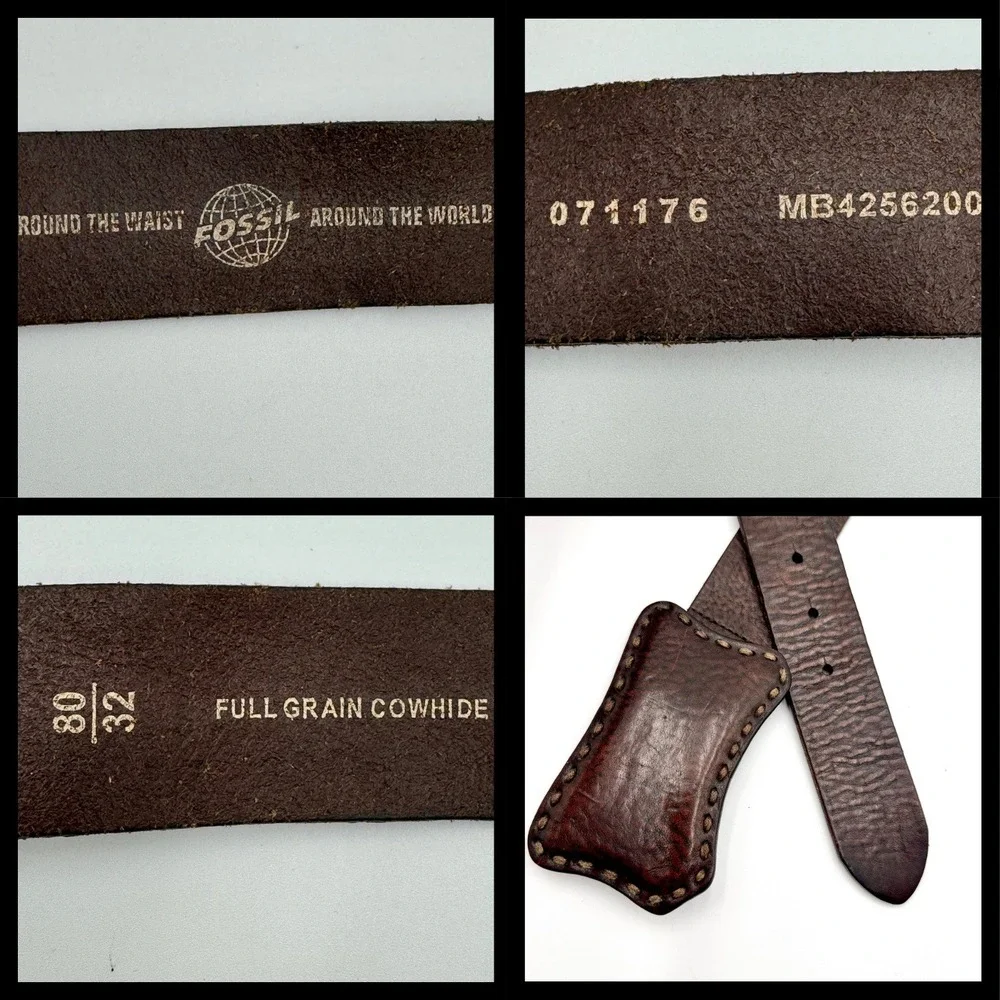 Fossil Full Grain Cowhide Leather Belt Distressed Whipstitch Buckle‎ 32 Brown